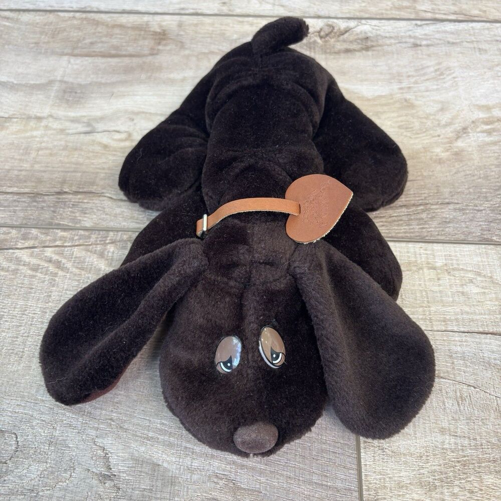 Vtg Little Lonely Puppies Plush Dog Dark Brown 11” Size 80s Heart Collar JRL EUC